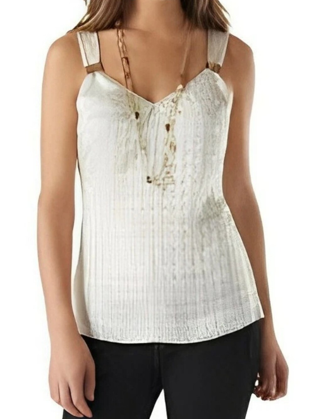 White House Black Market Beige Fully Lined Chevron Burnout Shell Size Large WHBM